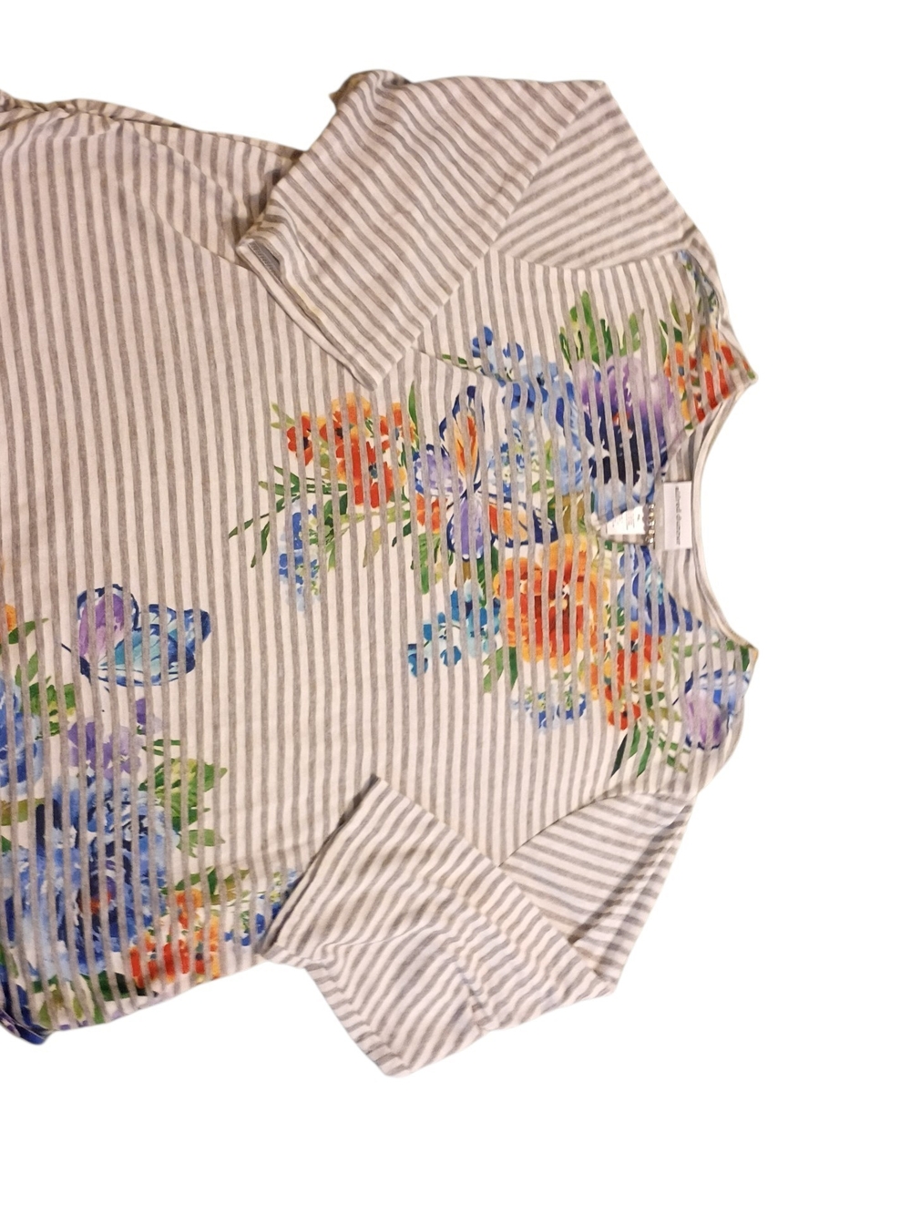 EUC 2/$10 Alfred Dunner Striped Tunic with Multicolor Floral Accents